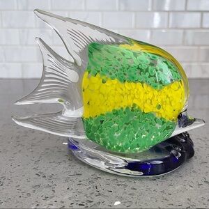 Art Glass Flounder Fish Figurine Paperweight Coastal Nautical Home Office Decor